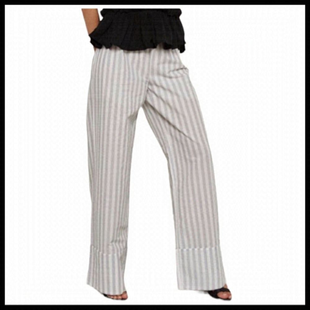 LOST INK NWT Wide Turn-Up Striped Pant in Grey/White